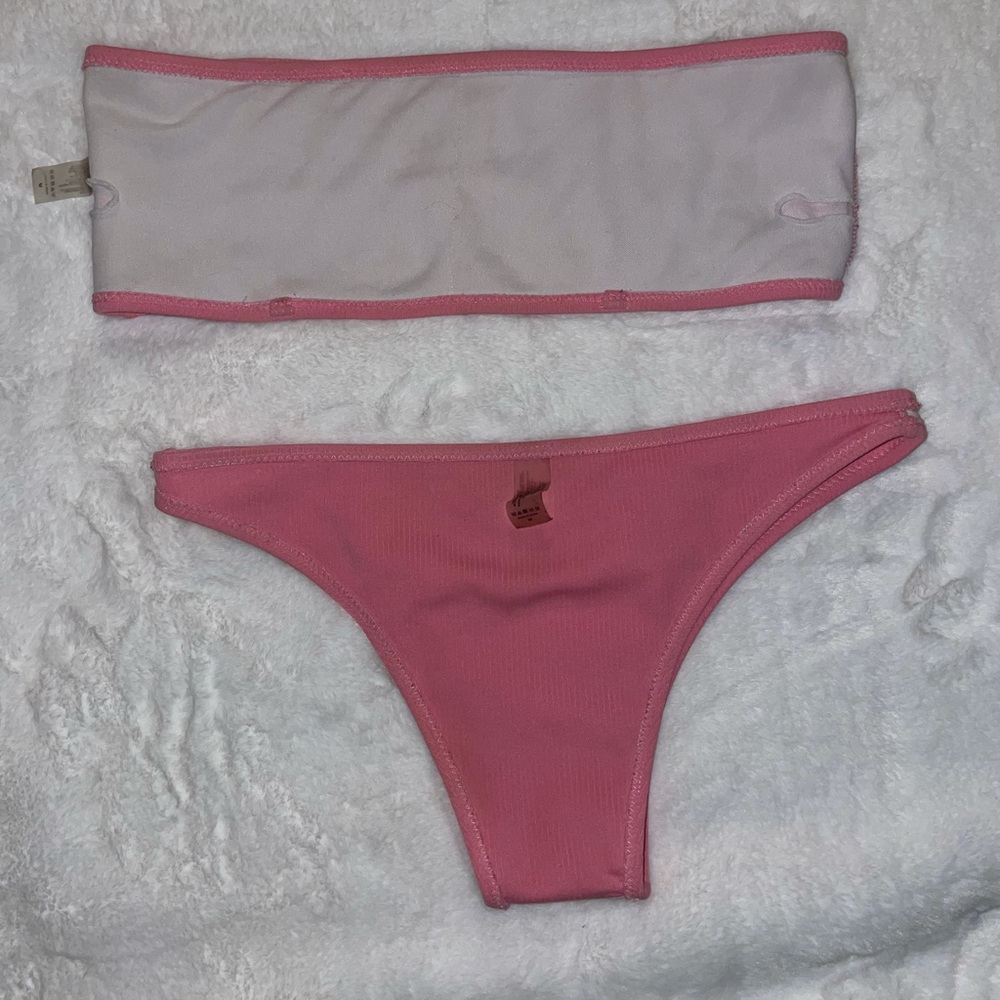 Pink Ribbed Strapless bikini - Picture 7 of 9